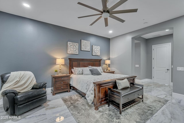 bedroom featuring ceiling fan