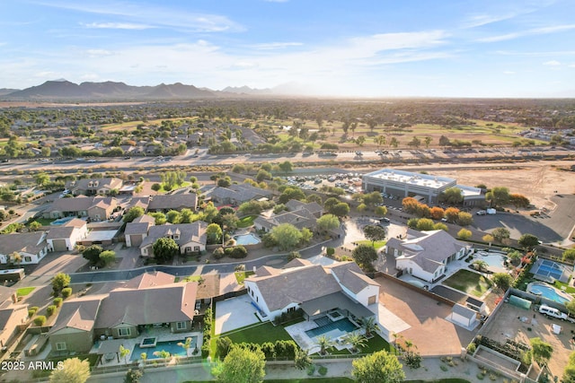 drone / aerial view featuring a mountain view