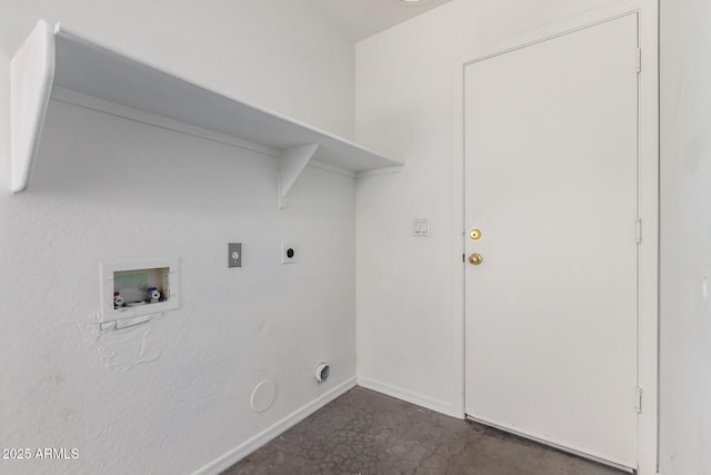 laundry room with hookup for a gas dryer, hookup for a washing machine, baseboards, laundry area, and hookup for an electric dryer