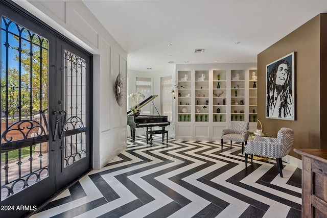 sitting room with french doors