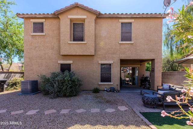 1145 E Lowell Ave, Gilbert, AZ 85295 - rear view of house featuring stucco siding, central air condition unit, a patio, and a tiled roof