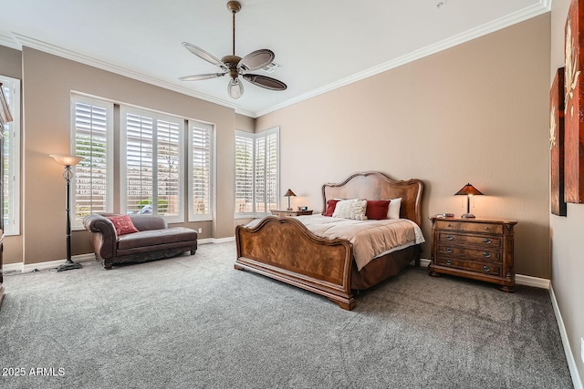 12448 N 129th Pl, Scottsdale, AZ 85259 - carpeted bedroom featuring ornamental molding, baseboards, and ceiling fan
