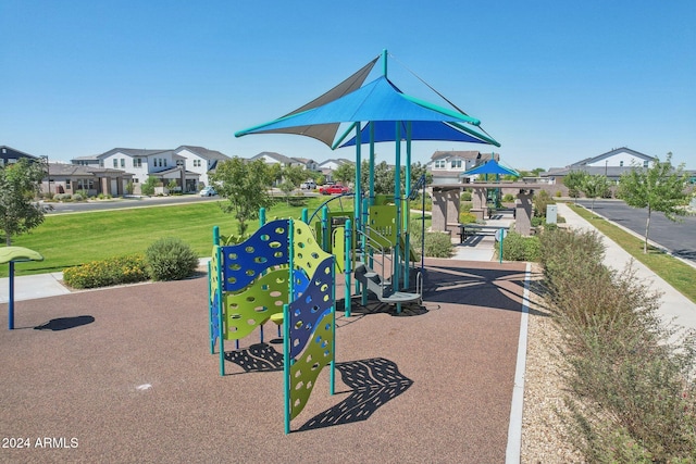 view of jungle gym with a yard