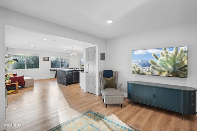 living area featuring light hardwood / wood-style flooring