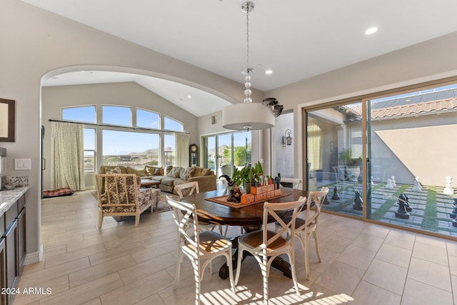 dining area featuring lofted ceiling