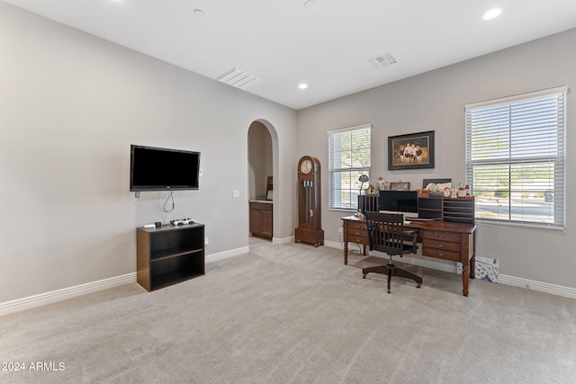 view of carpeted office space