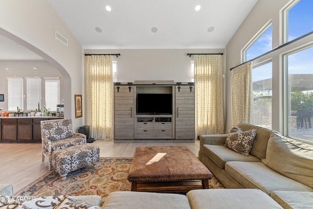 living room with light wood-type flooring