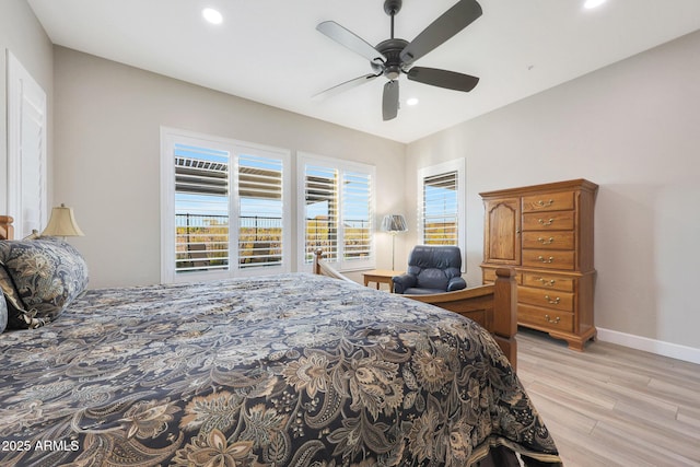 13236 W Montansoro Ln, Peoria, AZ 85383 - bedroom featuring light wood-type flooring, recessed lighting, baseboards, and a ceiling fan