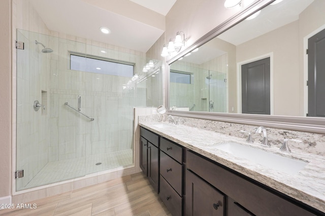 13236 W Montansoro Ln, Peoria, AZ 85383 - bathroom featuring a shower stall and double vanity