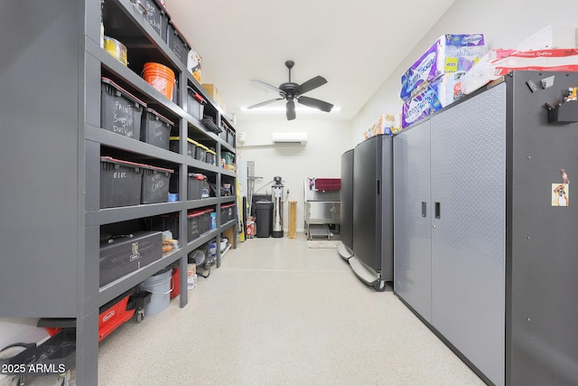 13236 W Montansoro Ln, Peoria, AZ 85383 - kitchen featuring speckled floor, a ceiling fan, and a wall mounted air conditioner