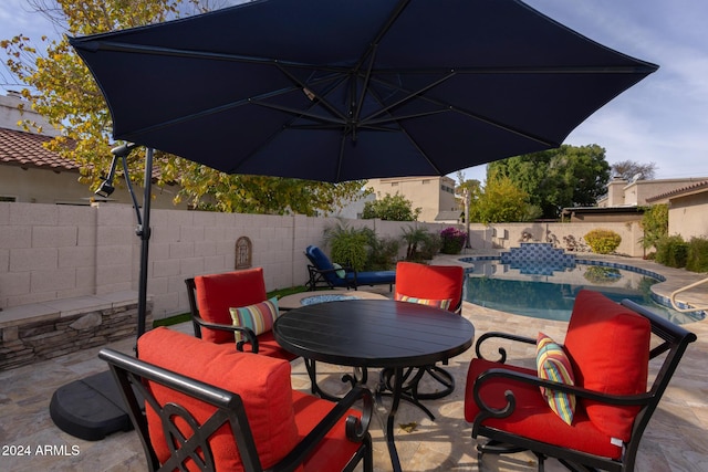 view of patio featuring a fenced in pool