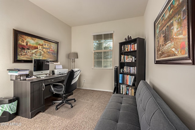 view of carpeted home office