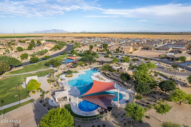 drone / aerial view featuring a mountain view