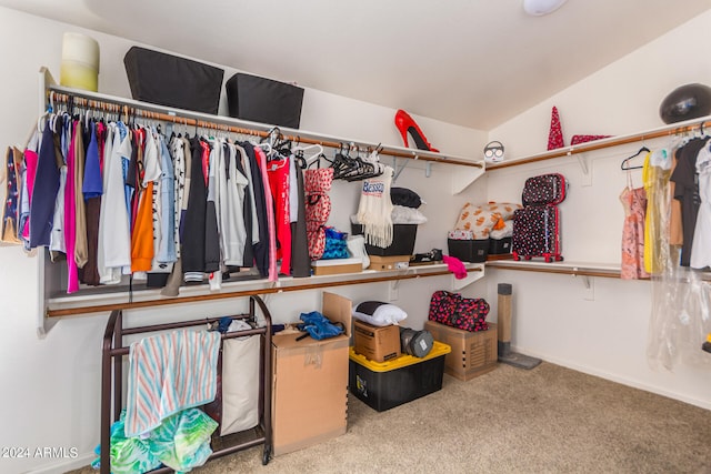 spacious closet with carpet and vaulted ceiling