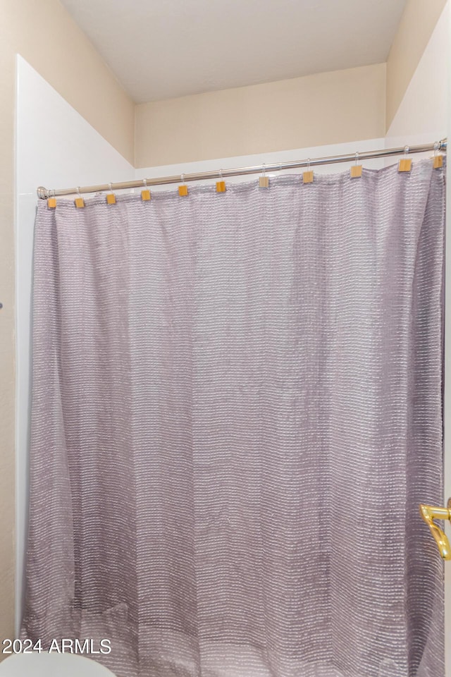 bathroom with a shower with shower curtain