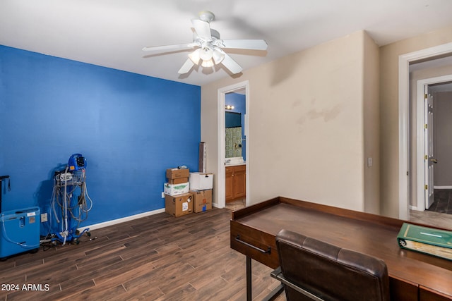 recreation room with pool table, dark hardwood / wood-style floors, and ceiling fan