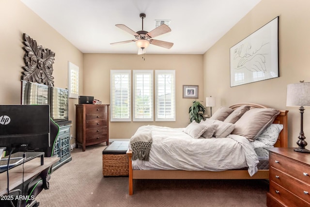 bedroom featuring carpet flooring and ceiling fan