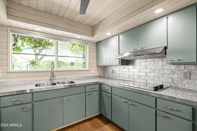 kitchen featuring dark wood-type flooring, black cooktop, a healthy amount of sunlight, and sink