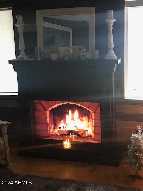 interior details with a fireplace