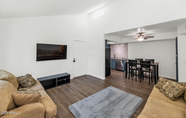 1075 E Chandler Blvd Unit 210, Chandler, AZ 85225 - living area with dark wood-style flooring and ceiling fan