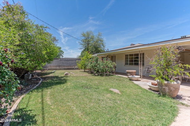 view of yard with a patio area and fence
