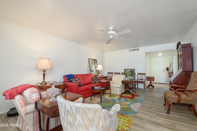 15430 N Bowling Green Dr, Sun City, AZ 85351 - living area with visible vents, wood finished floors, and ceiling fan