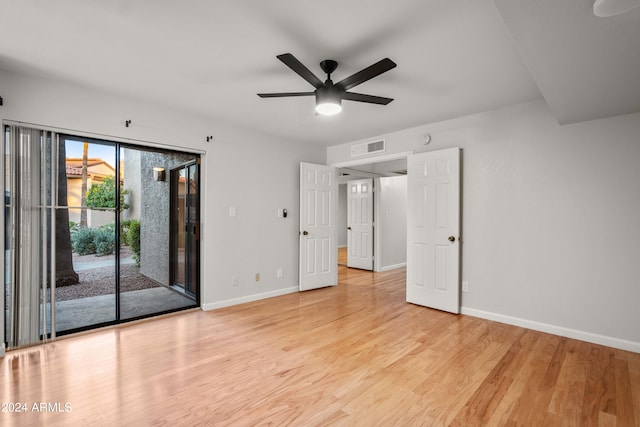 interior space featuring ceiling fan and light hardwood / wood-style flooring