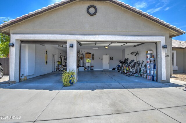 garage featuring water heater