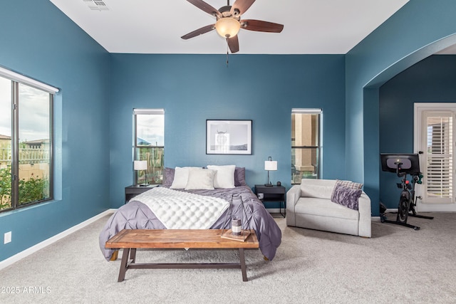 2255 N Hillridge, Mesa, AZ 85207 - carpeted bedroom featuring arched walkways, ceiling fan, and baseboards