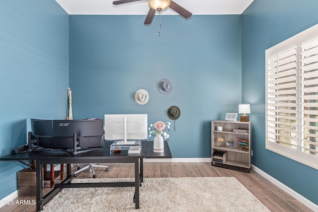 2255 N Hillridge, Mesa, AZ 85207 - office with a ceiling fan, wood finished floors, and baseboards