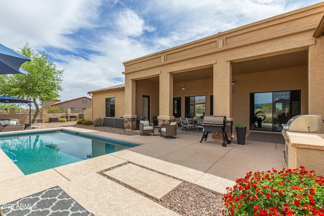 2255 N Hillridge, Mesa, AZ 85207 - view of pool featuring a patio, an outdoor hangout area, and a ceiling fan