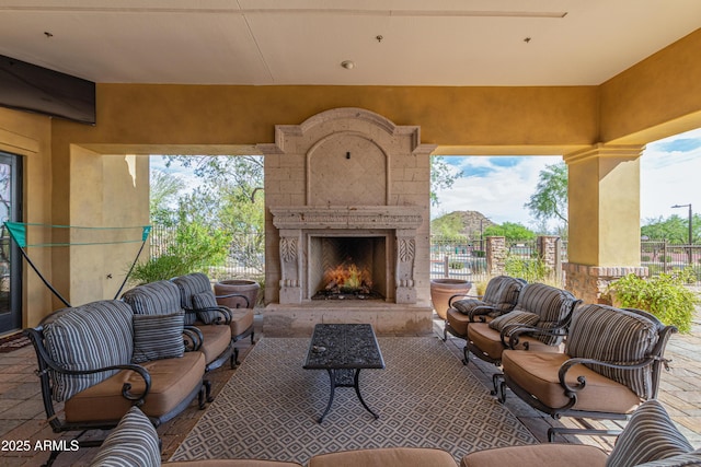 2255 N Hillridge, Mesa, AZ 85207 - view of patio / terrace featuring an outdoor living space with a fireplace