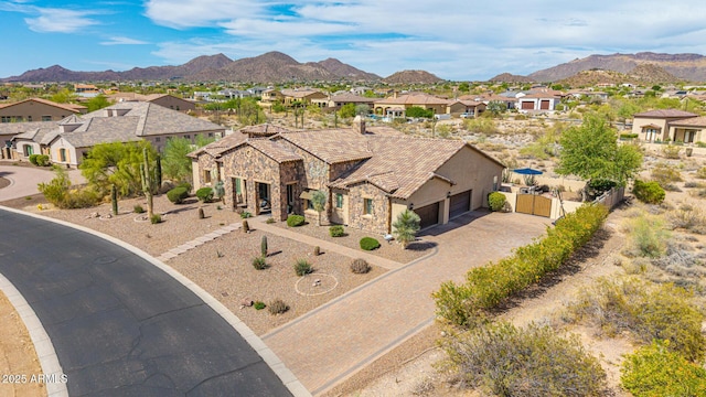 2255 N Hillridge, Mesa, AZ 85207 - view of front of house with a residential view, a mountain view, and stone siding