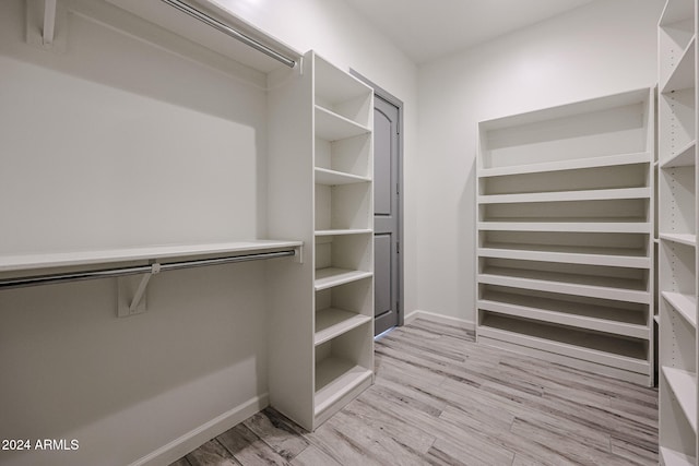 walk in closet with light wood-type flooring