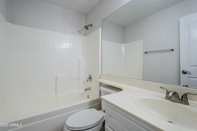 full bathroom featuring vanity, toilet, and shower / tub combination