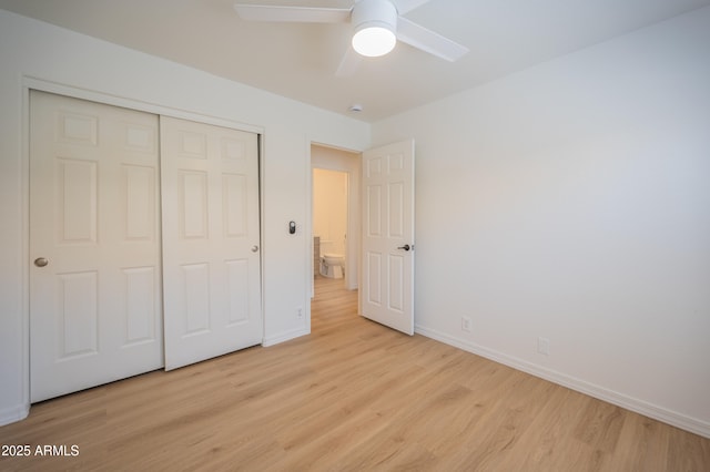 866 W Geronimo St, Chandler, AZ 85225 - unfurnished bedroom with light wood-style floors, baseboards, a closet, and ceiling fan