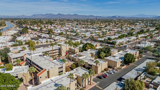 aerial view featuring a residential view and a mountain view