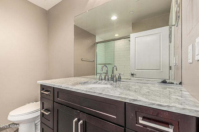 4805 N Woodmere Fairway Unit 1002, Scottsdale, AZ 85251 - bathroom with vanity, recessed lighting, and an enclosed shower