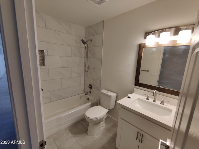 3208 W Bloomfield Rd, Phoenix, AZ 85029 - full bath featuring vanity, toilet, shower / bath combination, tile patterned floors, and a textured wall