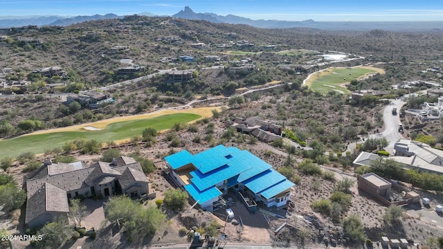 drone / aerial view featuring a mountain view