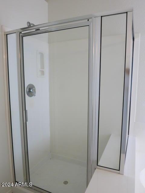 bathroom featuring a shower with shower door