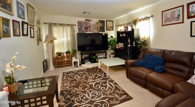 living room with carpet flooring