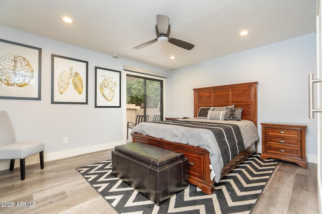 bedroom with light wood-type flooring and recessed lighting