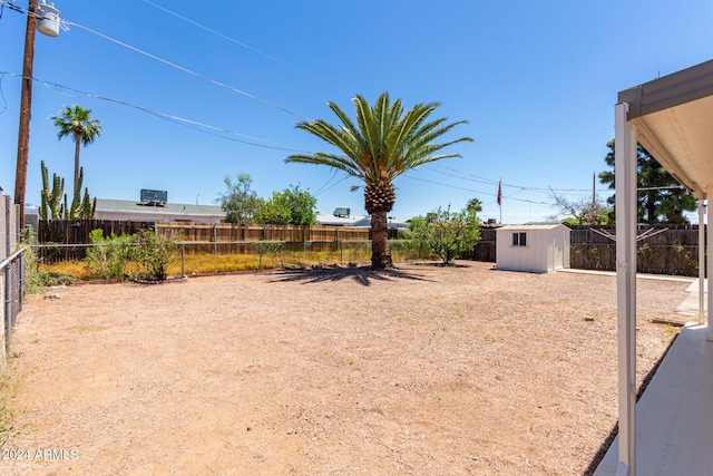 view of yard featuring a storage unit