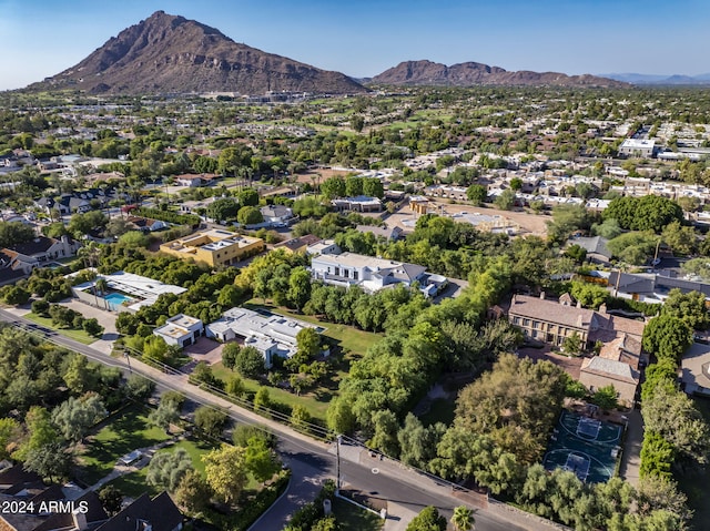 aerial view featuring a mountain view and a residential view