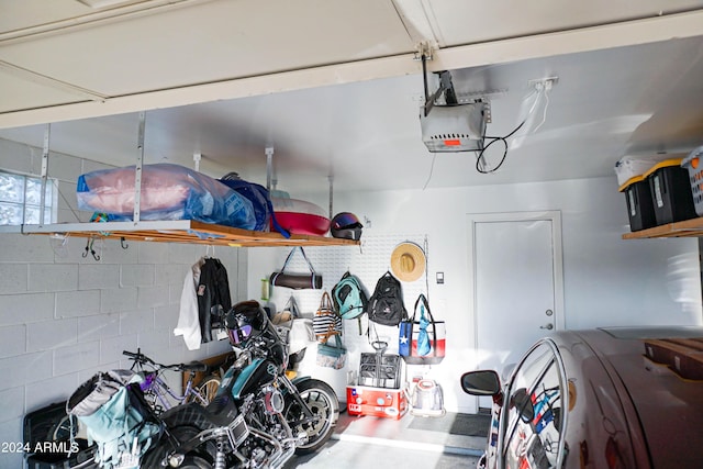 garage with a garage door opener