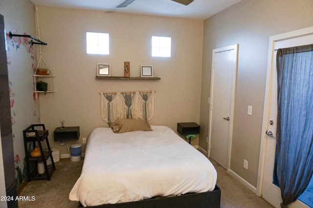 bedroom featuring carpet and ceiling fan