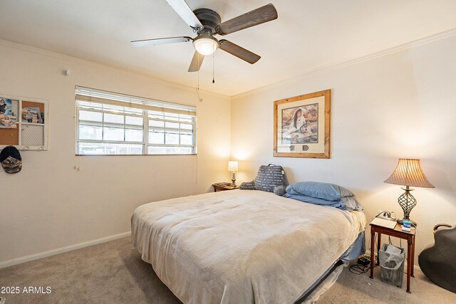 3109 N 81st St, Scottsdale, AZ 85251 - bedroom featuring carpet, baseboards, ornamental molding, and ceiling fan