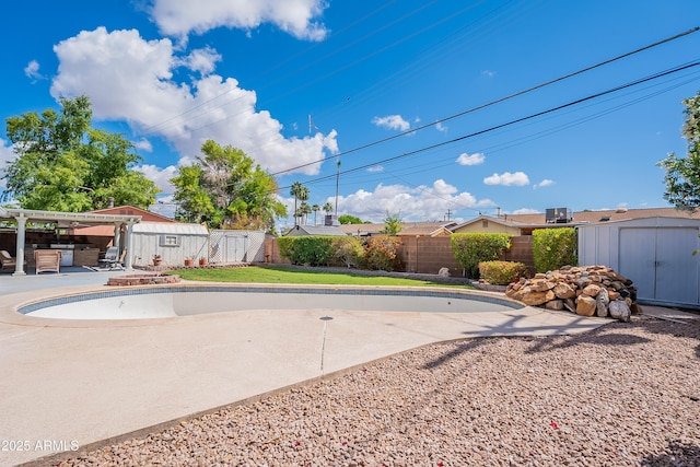 3109 N 81st St, Scottsdale, AZ 85251 - fenced backyard with a shed, an outbuilding, and a patio area