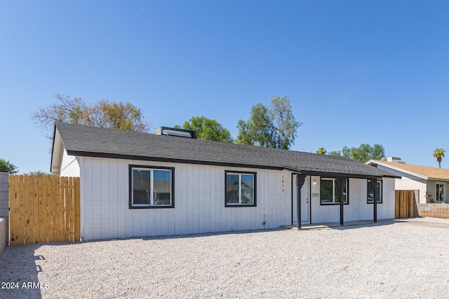 ranch-style house with a patio area